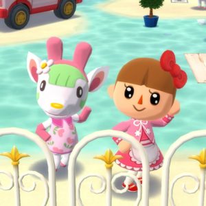 マイメロディなワンピースを着てチェルシーと記念撮影